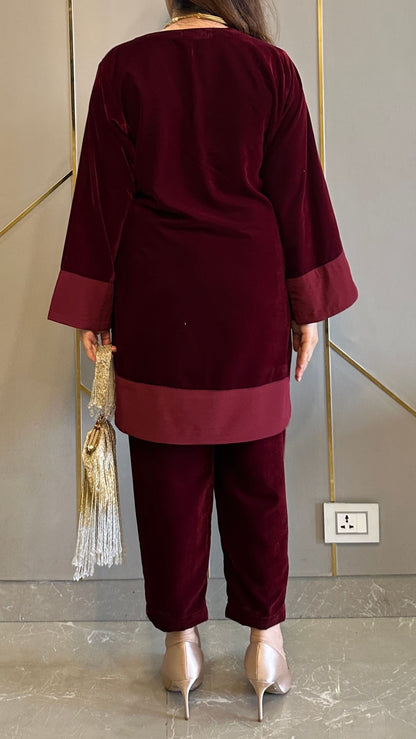 Maroon Velvet Co-ord Set