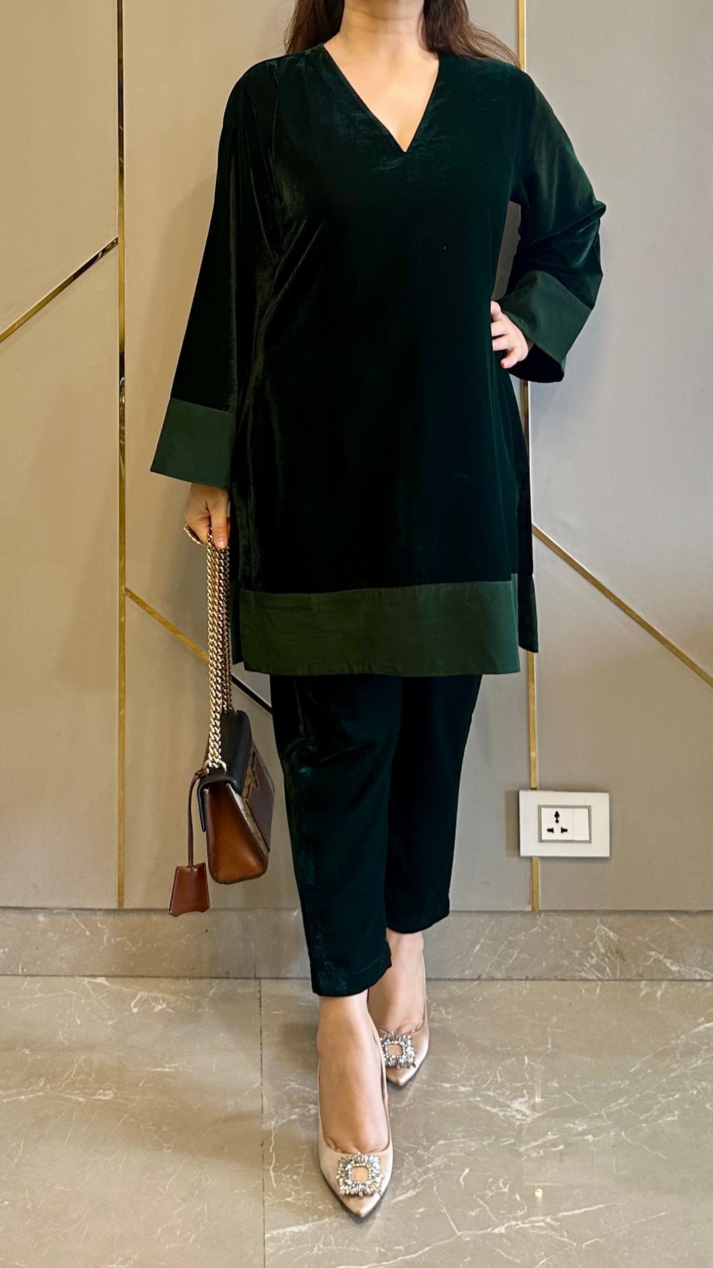 Bottle Green Velvet Co-ord Set