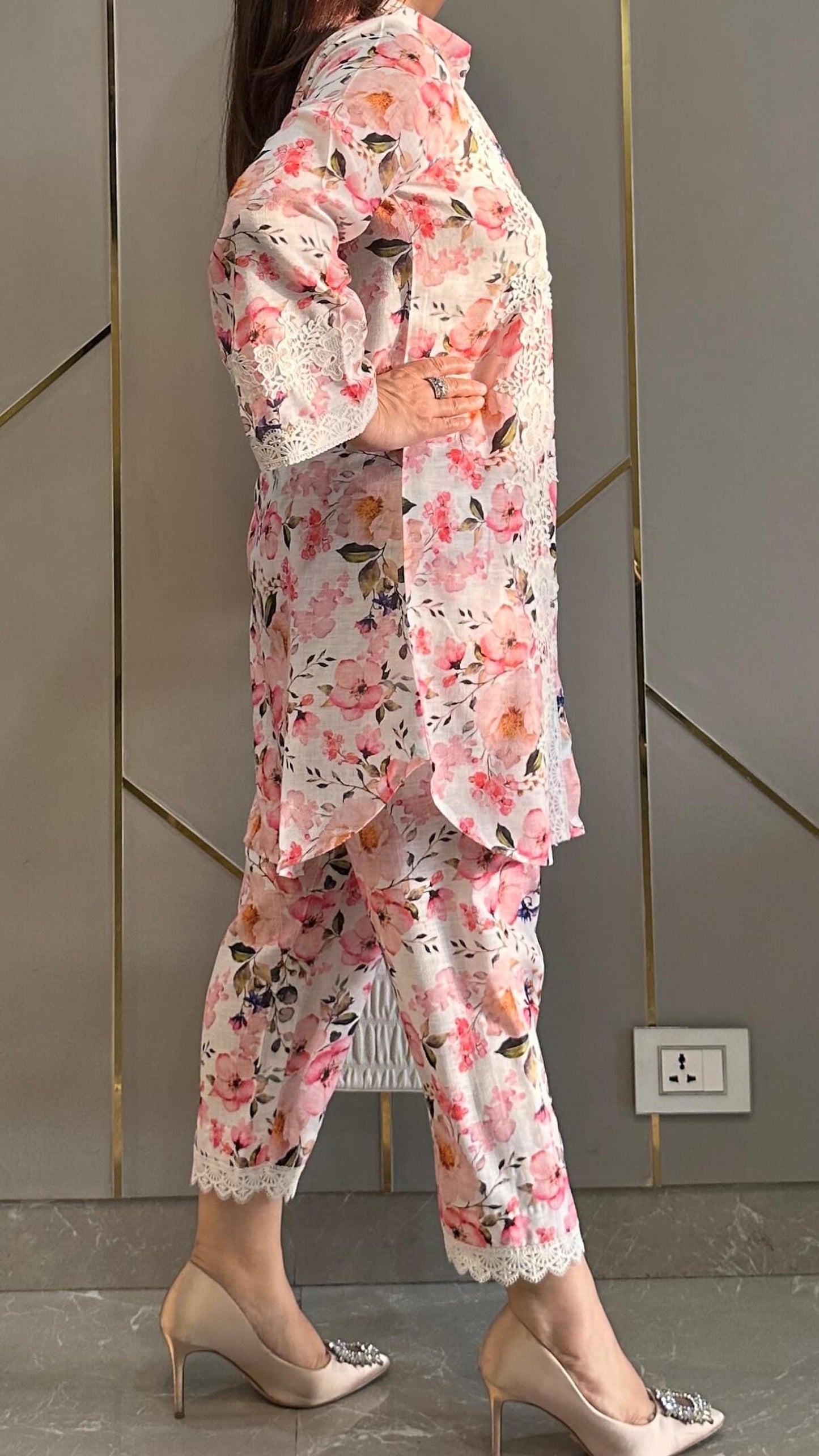 Pink French Lace Linen Co-ord Set