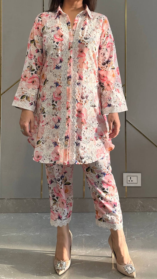 Pink French Lace Linen Co-ord Set