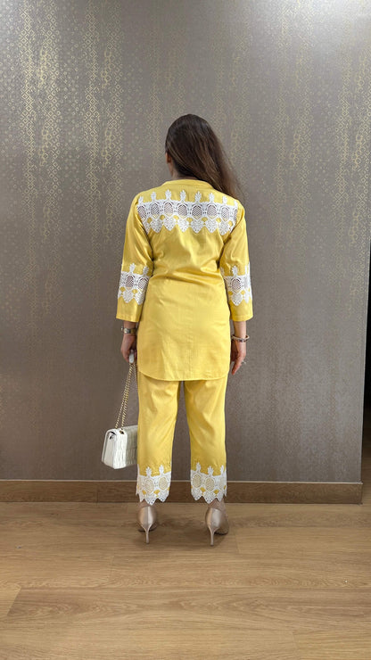 Lemon French Lace Cotton Co-ord Set