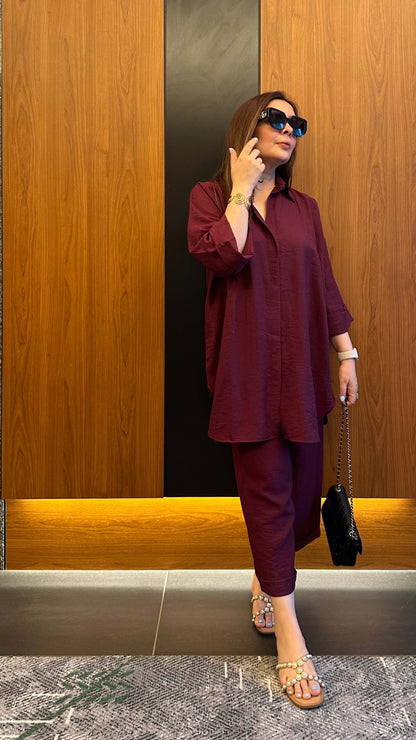 Wine Red Linen Co-ord Set
