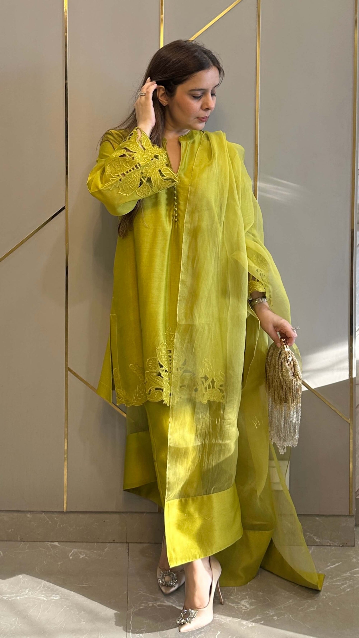 Green Ochre Raya Chanderi Co-ord Set with Optional Dupatta