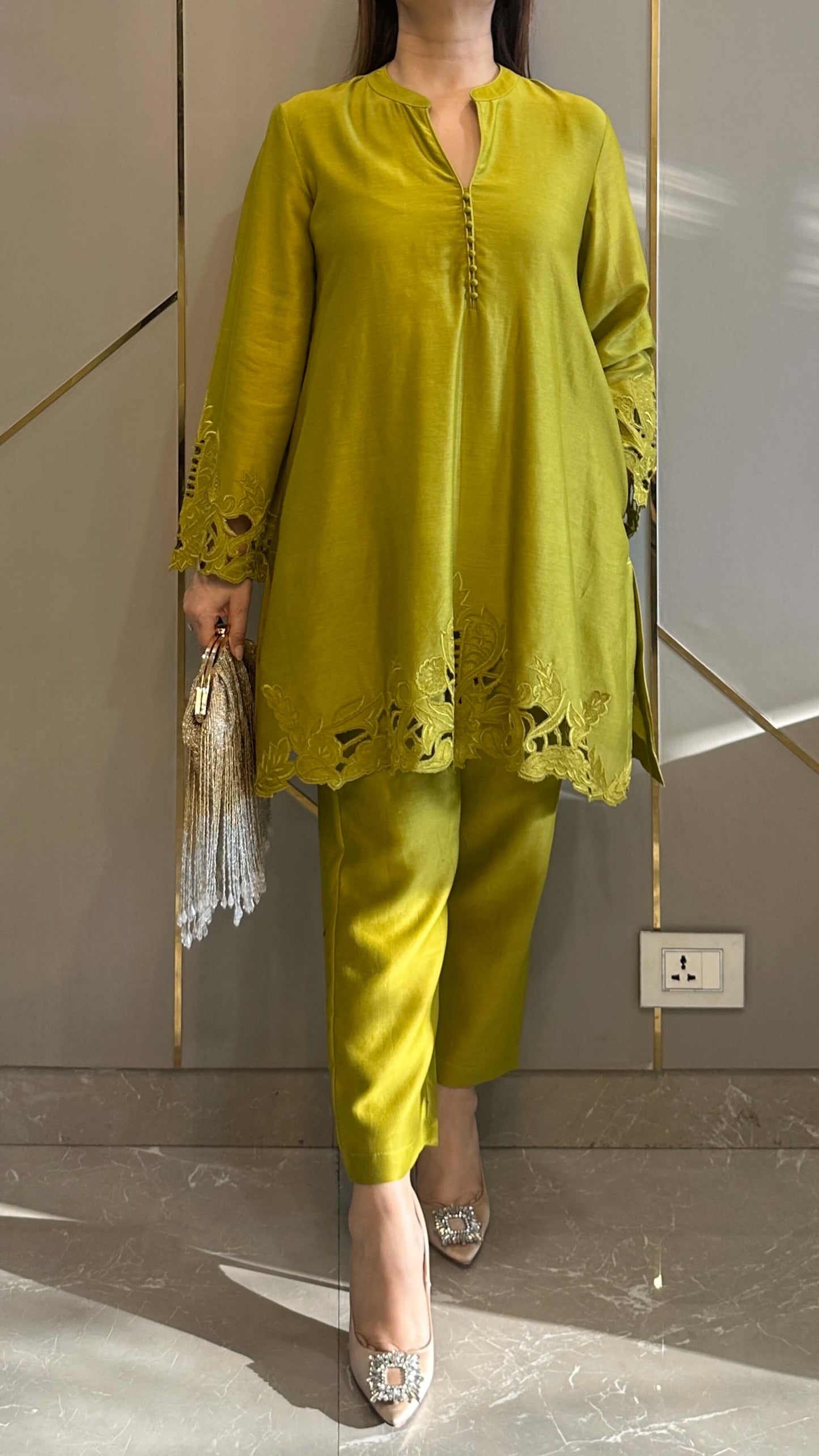 Green Ochre Raya Chanderi Co-ord Set with Optional Dupatta