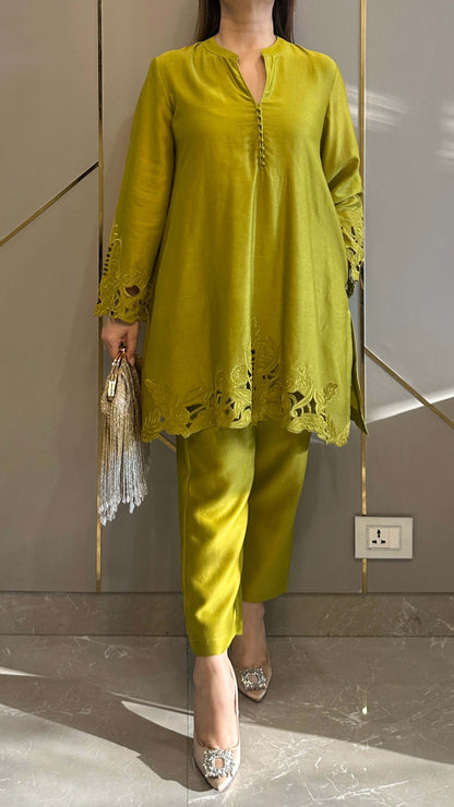 Green Ochre Raya Chanderi Co-ord Set with Optional Dupatta
