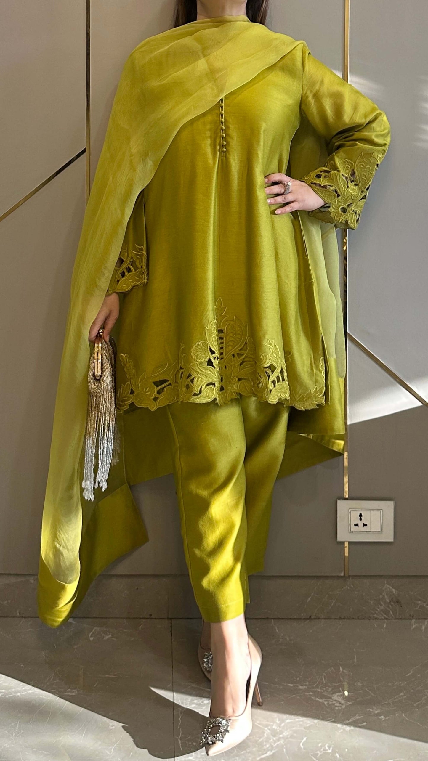 Green Ochre Raya Chanderi Co-ord Set with Optional Dupatta