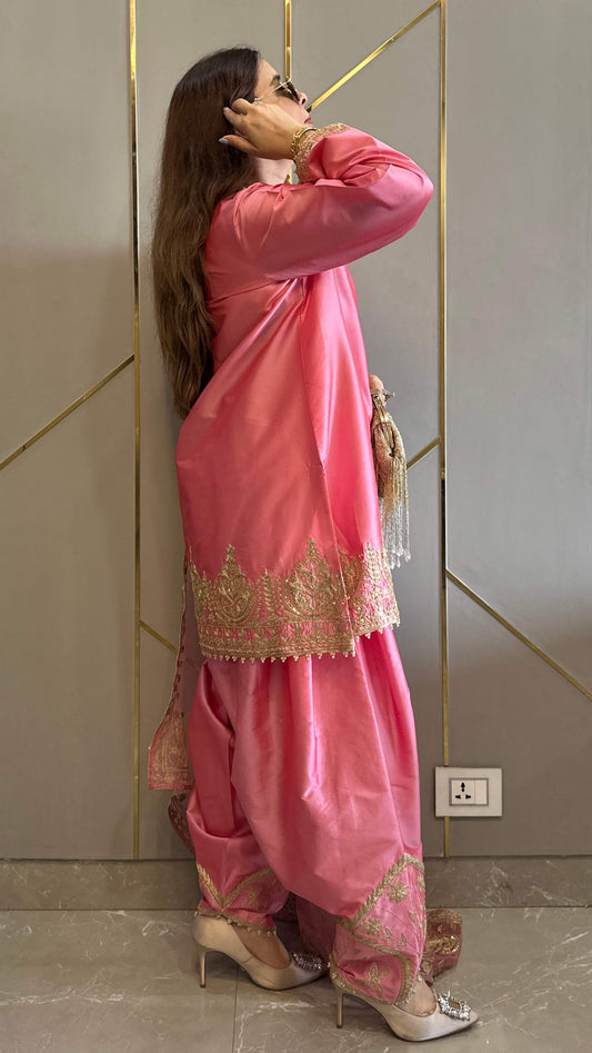 Blush Pink Hand and Dori Embroidered Short Phiran Suit