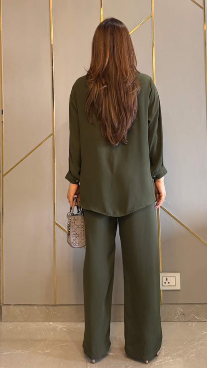 Olive Floral Embroidered Co-ord Set