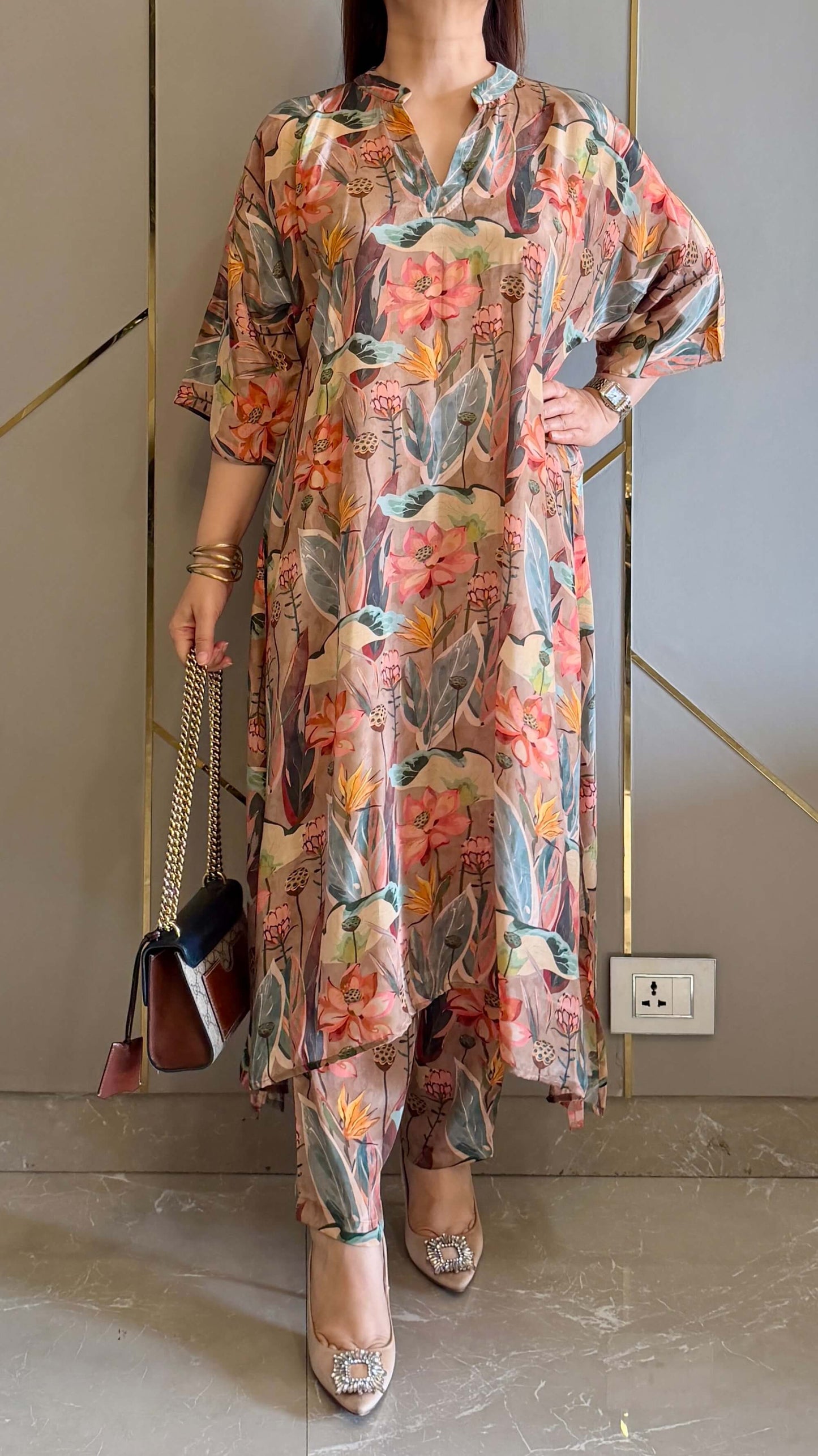 Tan Malaga High Low Crepe Co-ord
