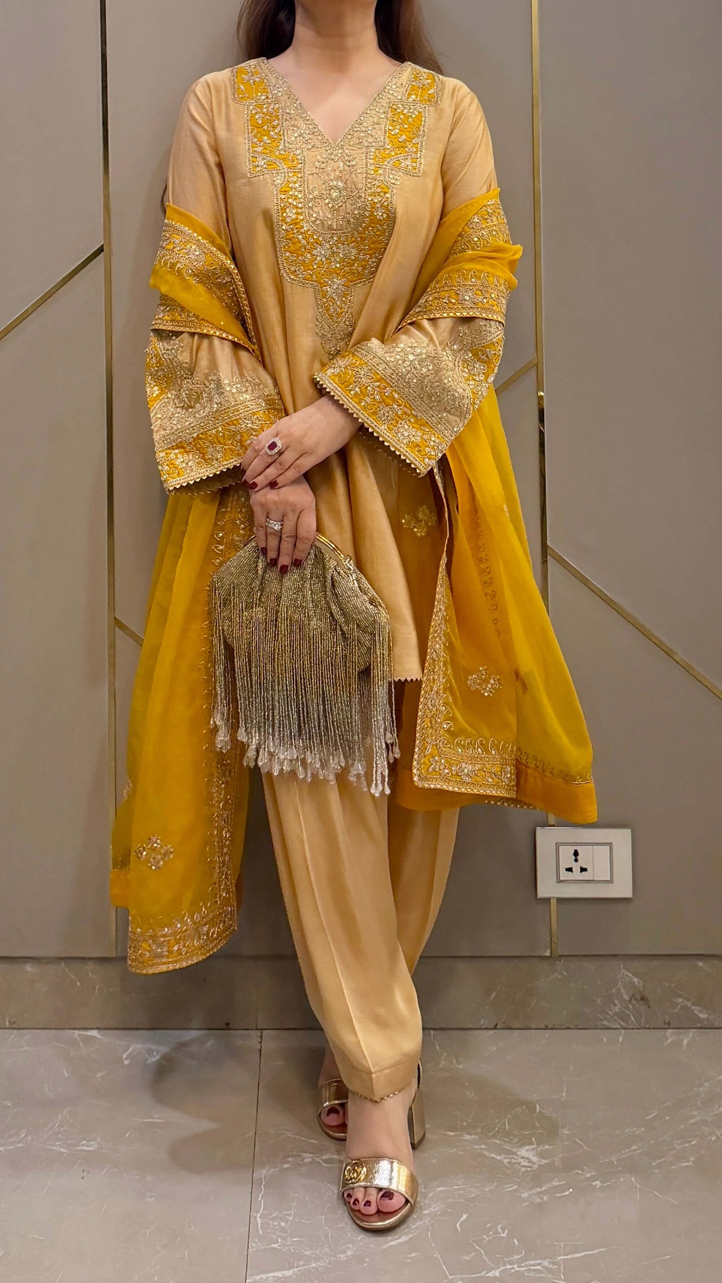 Beige Naaz Chanderi Kurta with Salwar