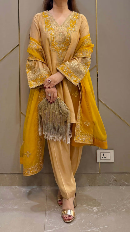Beige Naaz Chanderi Kurta with Salwar