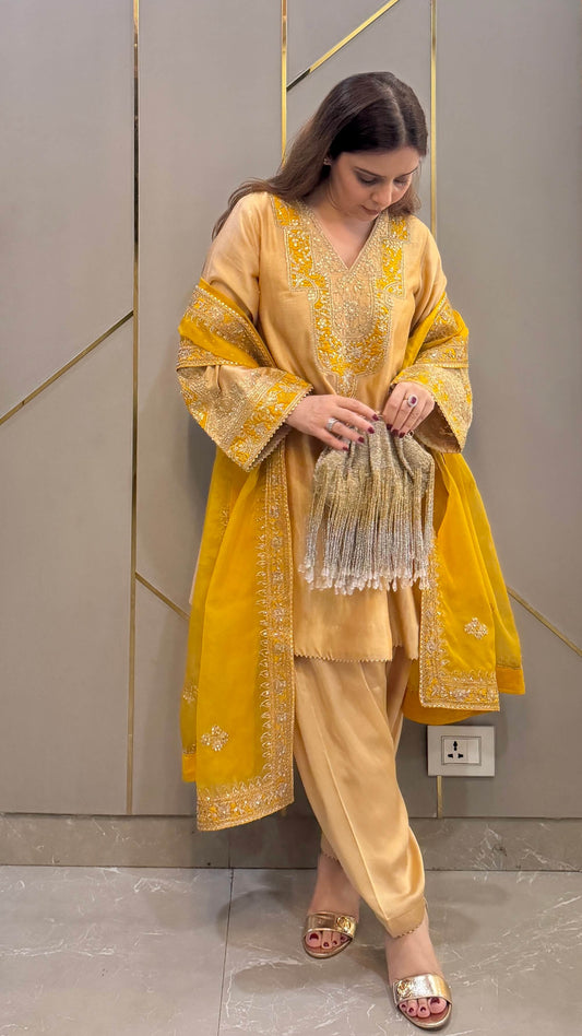 Beige Naaz Chanderi Kurta with Salwar
