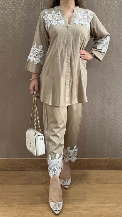 Mocha French Lace Cotton Co-ord Set