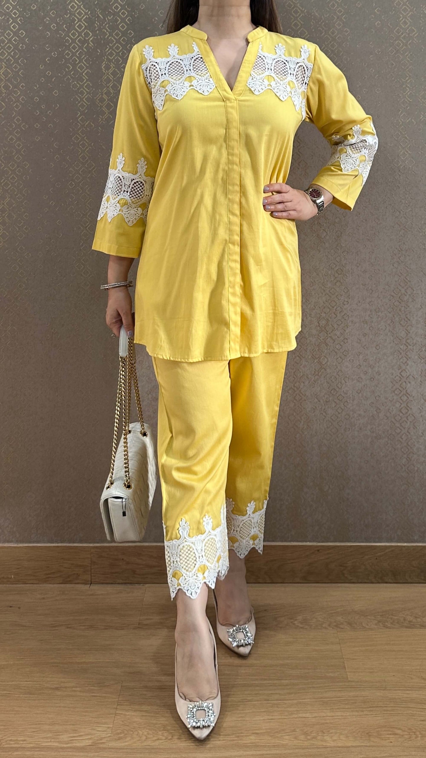 Lemon French Lace Cotton Co-ord Set