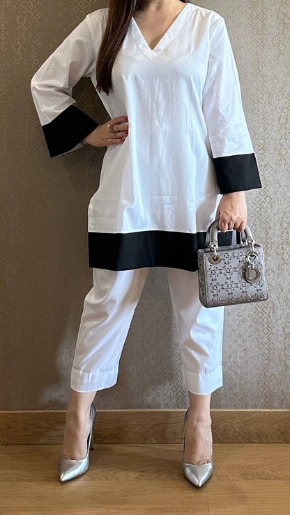 Pearl White Cotton Striped Co-ord Set