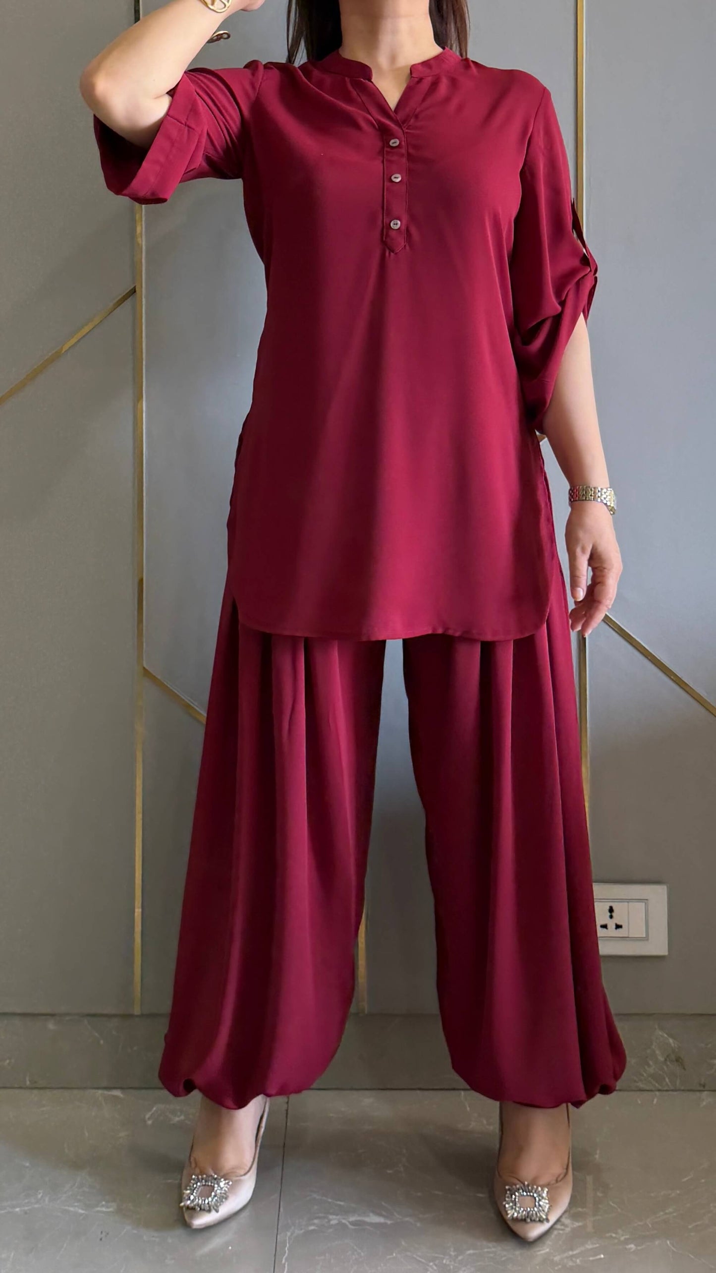 Maroon Royal Ivy Balloon Co-ord Set