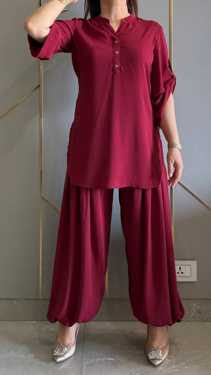 Maroon Royal Ivy Balloon Co-ord Set