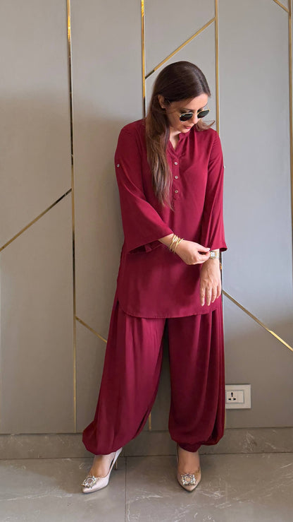 Maroon Royal Ivy Balloon Co-ord Set