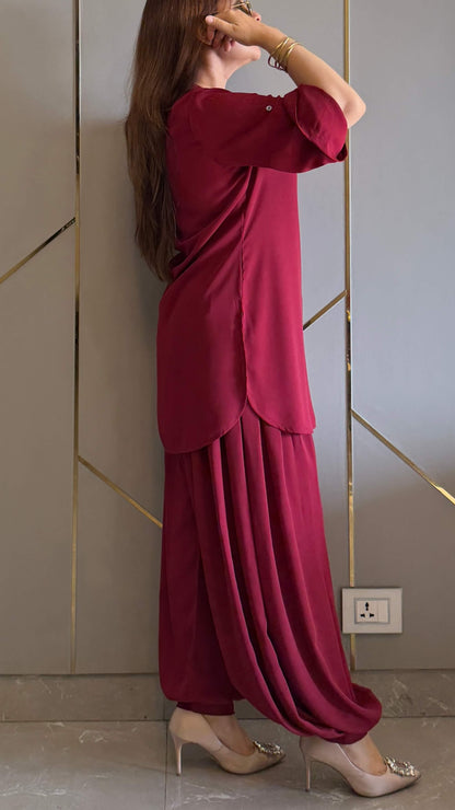 Maroon Royal Ivy Balloon Co-ord Set
