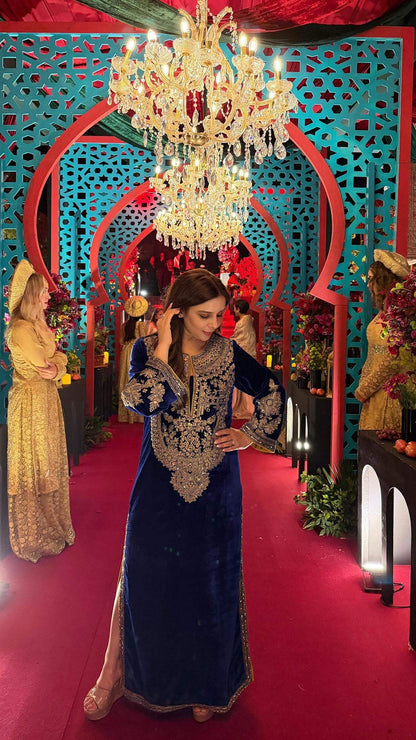Royal Blue Velvet Aaina Kaftan